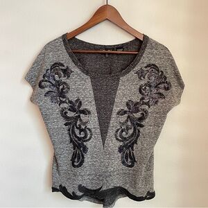 Vintage Y2K Top Grunge Goth Indie Sleaze Beaded Grey Black Miss Me Small